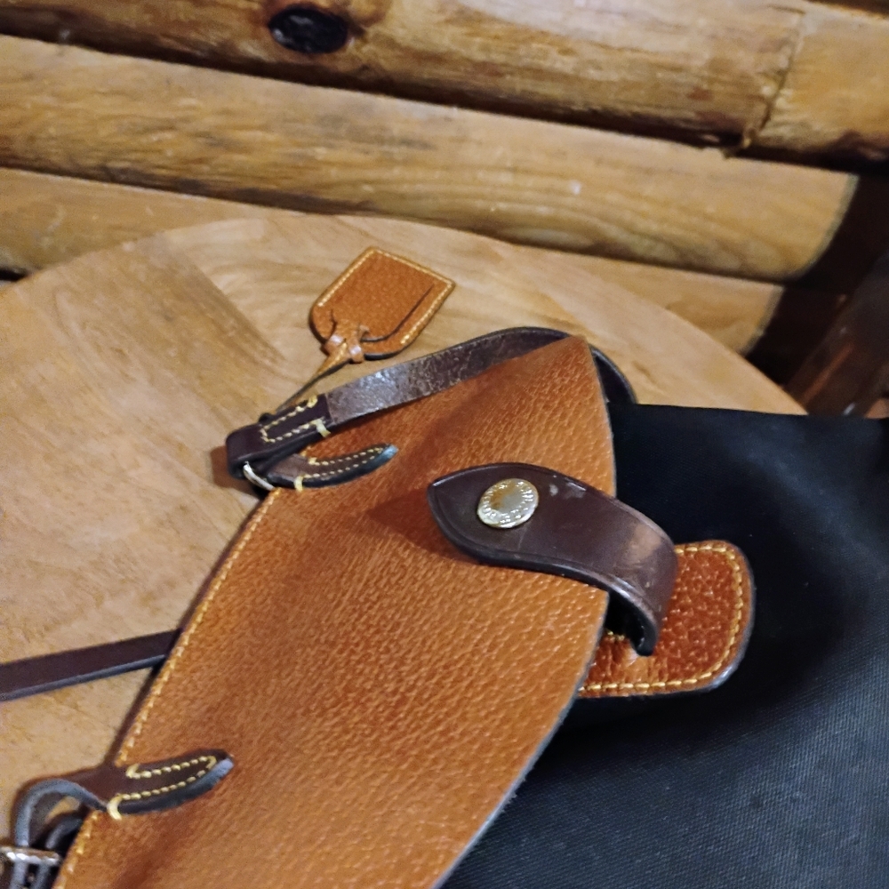 Dooney and Bourke Crossbody Alto Saddle Bag Canvas Leather Black Brown Purse - Picture 8 of 12